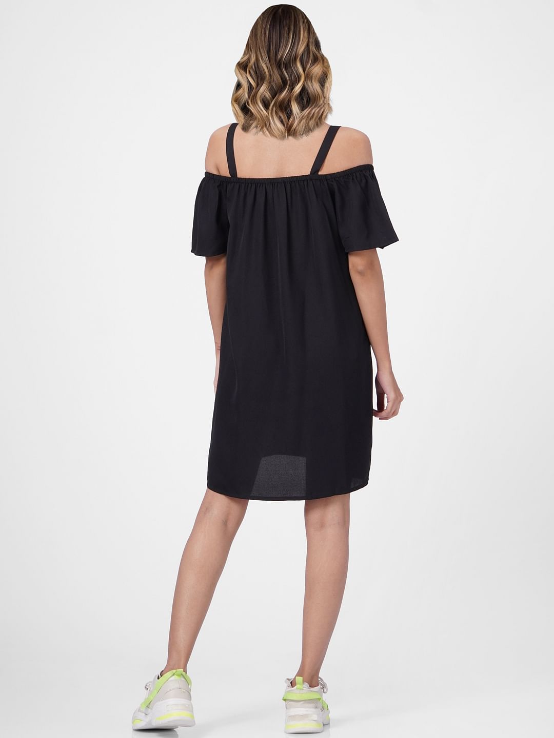 Black Cold Shoulder Shift Dress