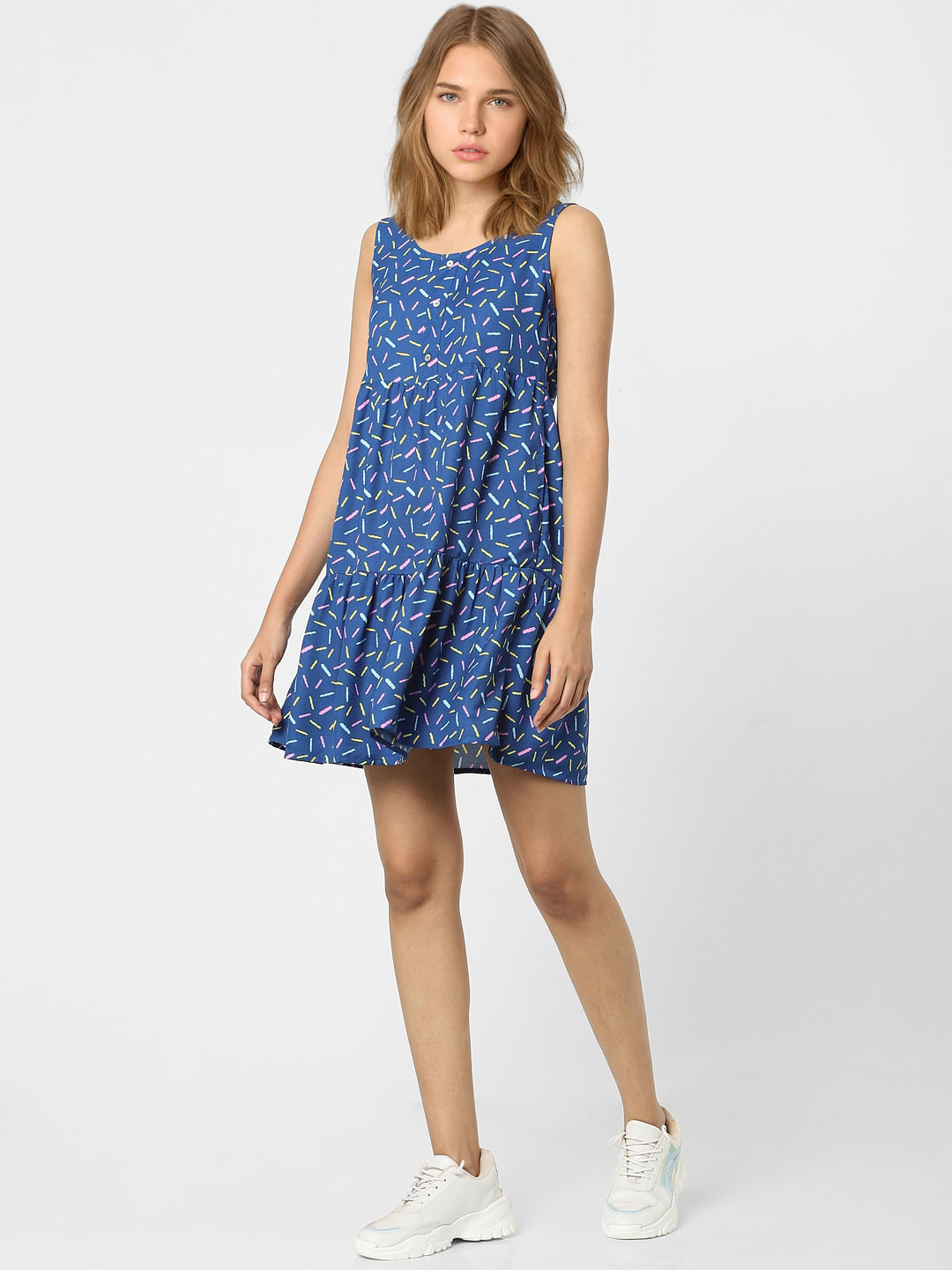 Blue Printed Tiered Dress