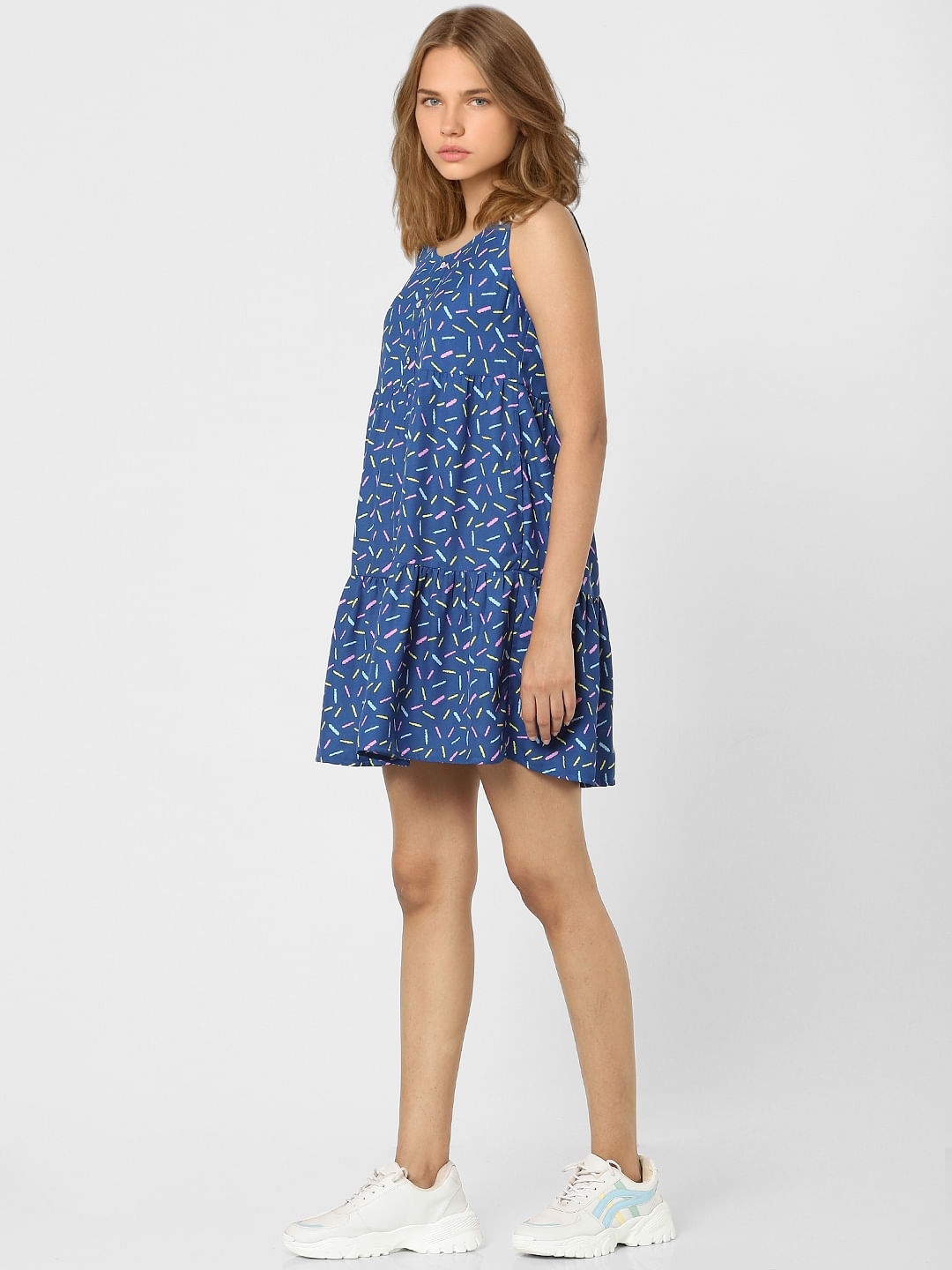 Blue Printed Tiered Dress