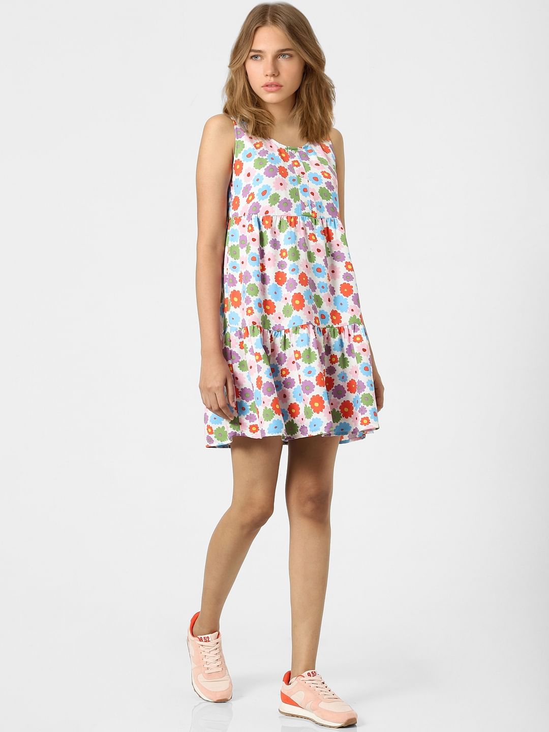 White Floral Tiered Dress