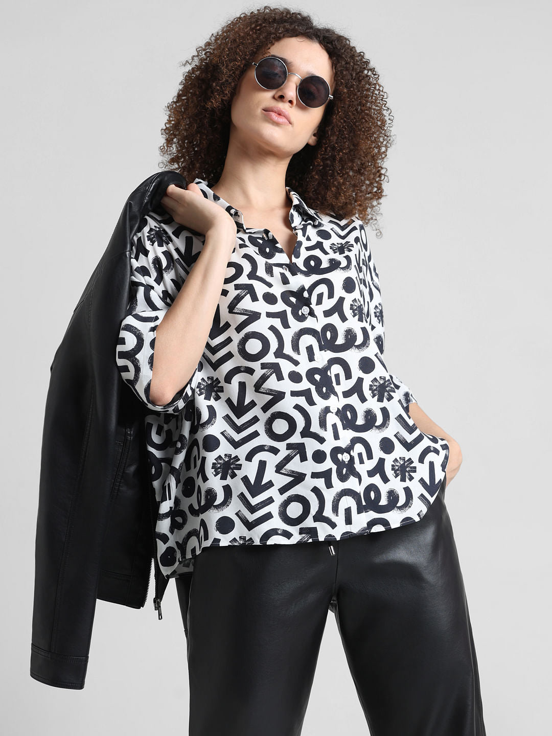 White Abstract Print Shirt