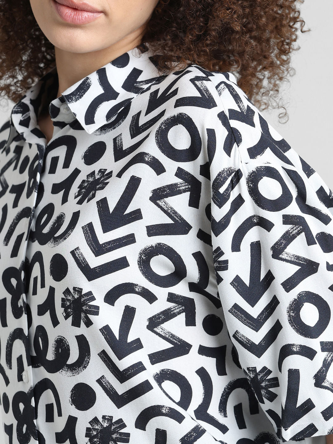 White Abstract Print Shirt