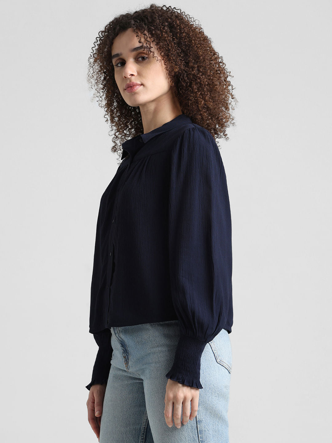 Navy Blue Crinkle Weave Shirt