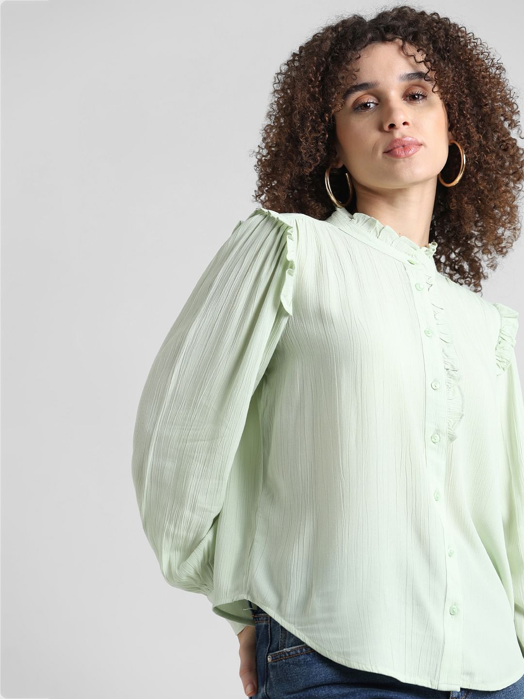 Green Frill Trimmed Shirt