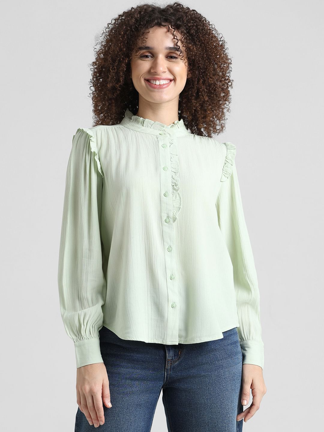 Green Frill Trimmed Shirt