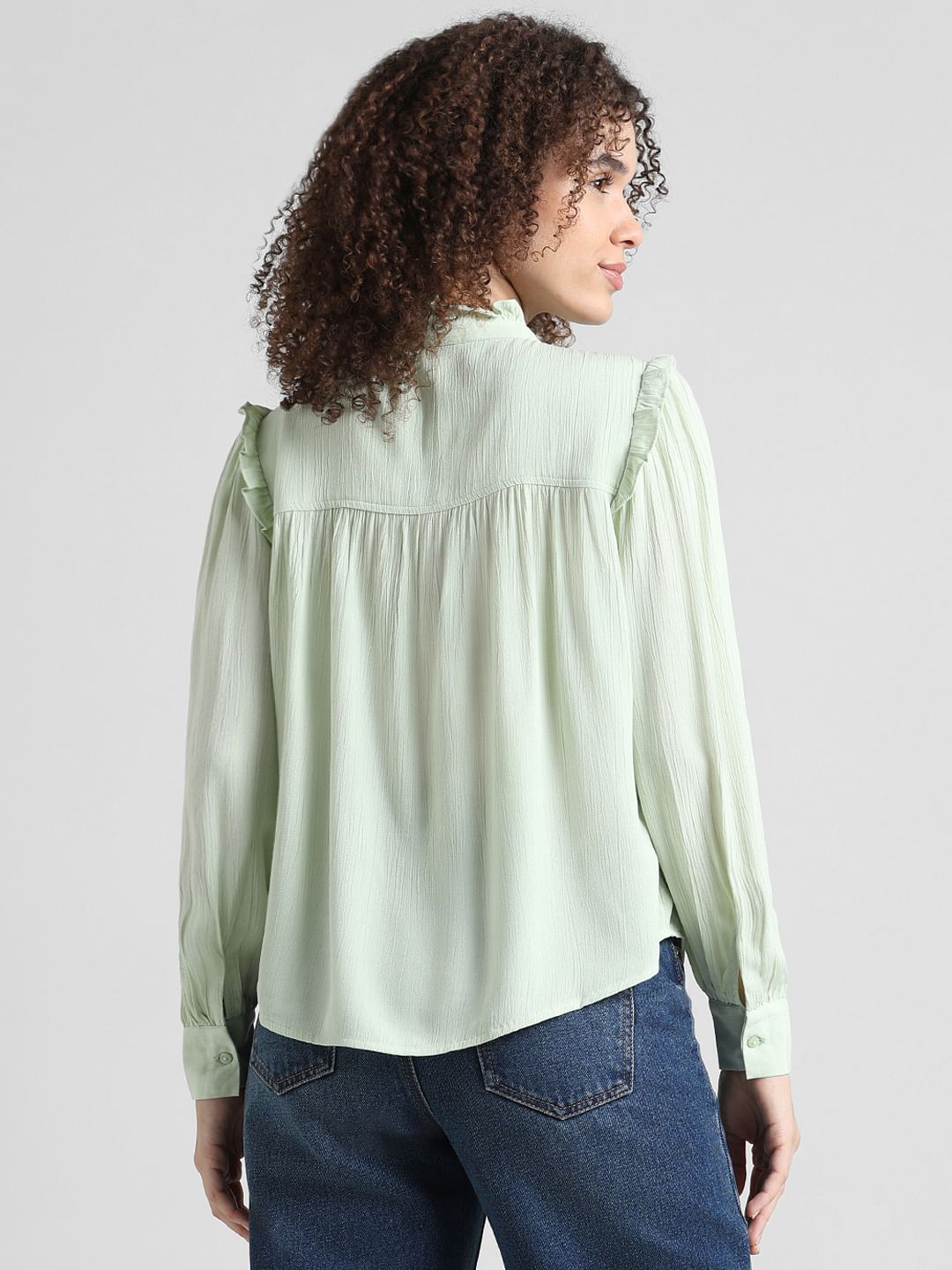 Green Frill Trimmed Shirt