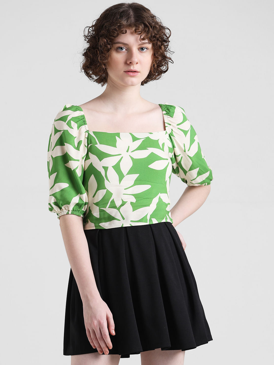 Green Printed Smocked Top