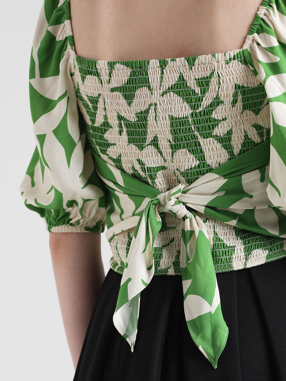 Green Printed Smocked Top