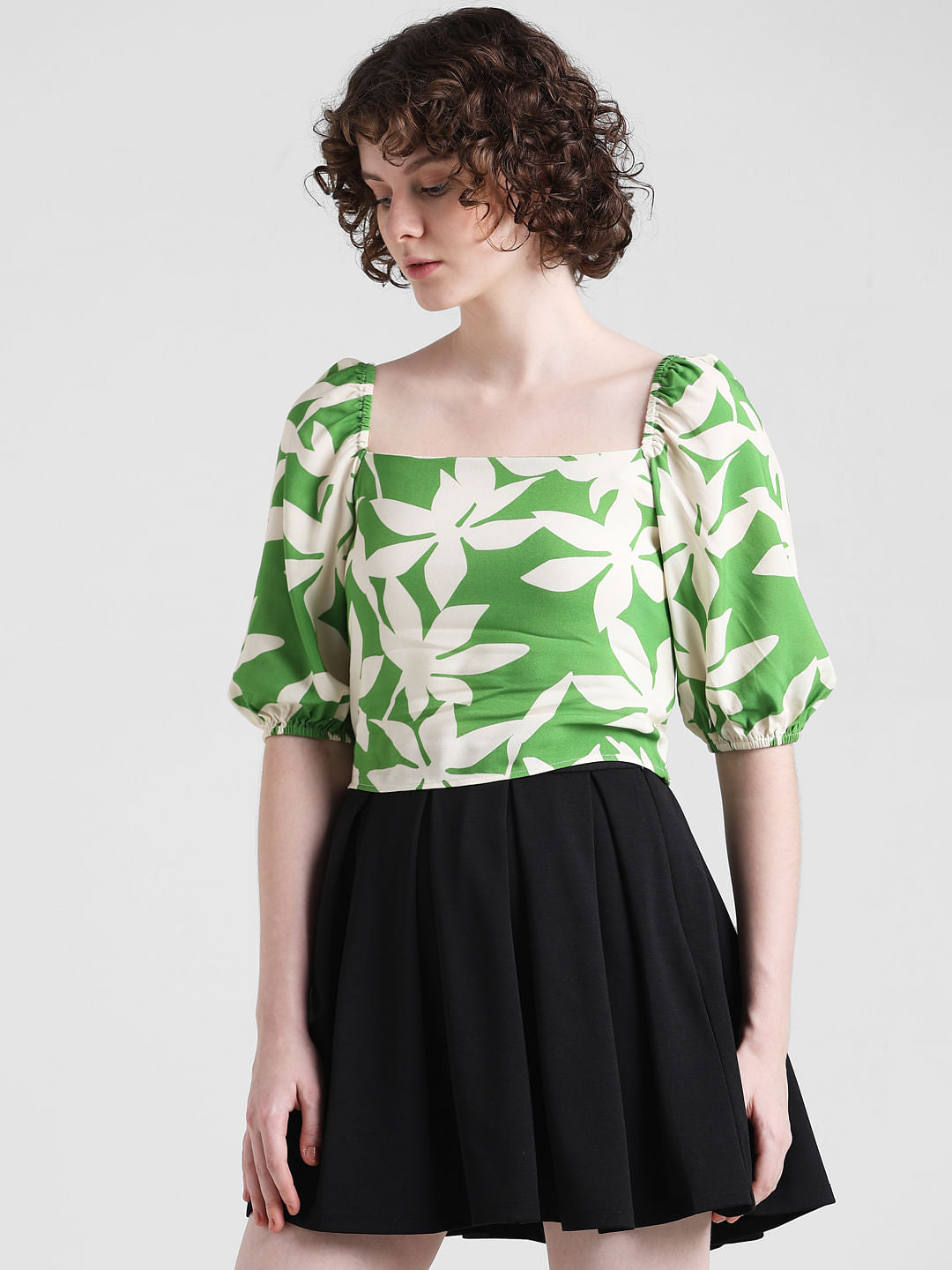 Green Printed Smocked Top