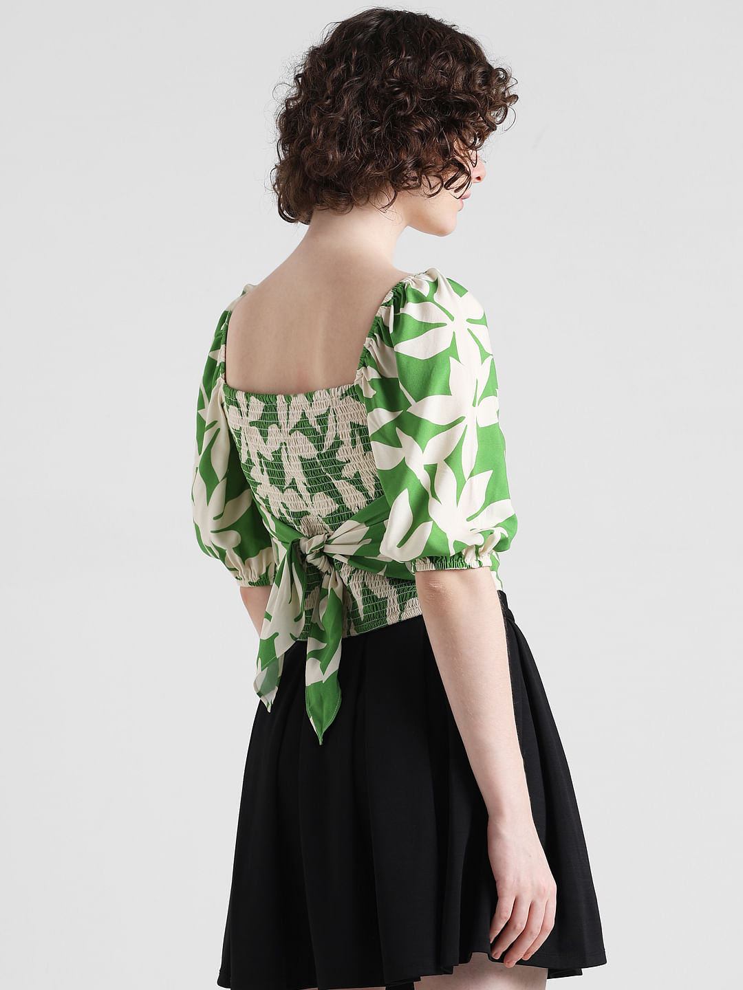 Green Printed Smocked Top