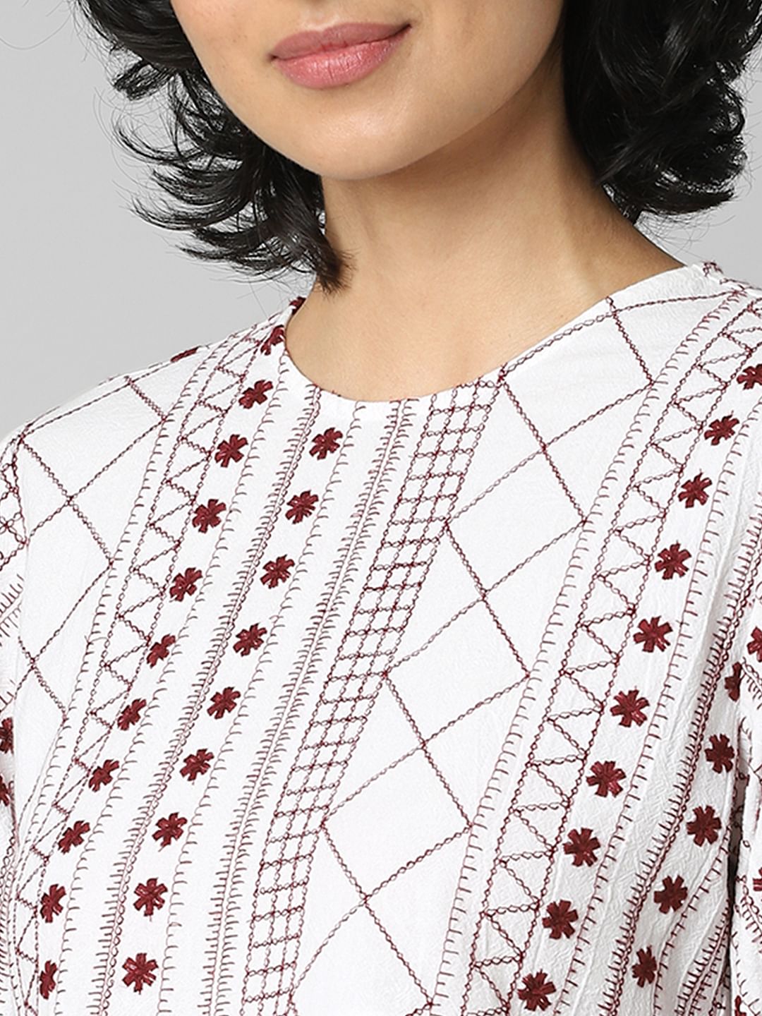 White Embroidered Flared Top