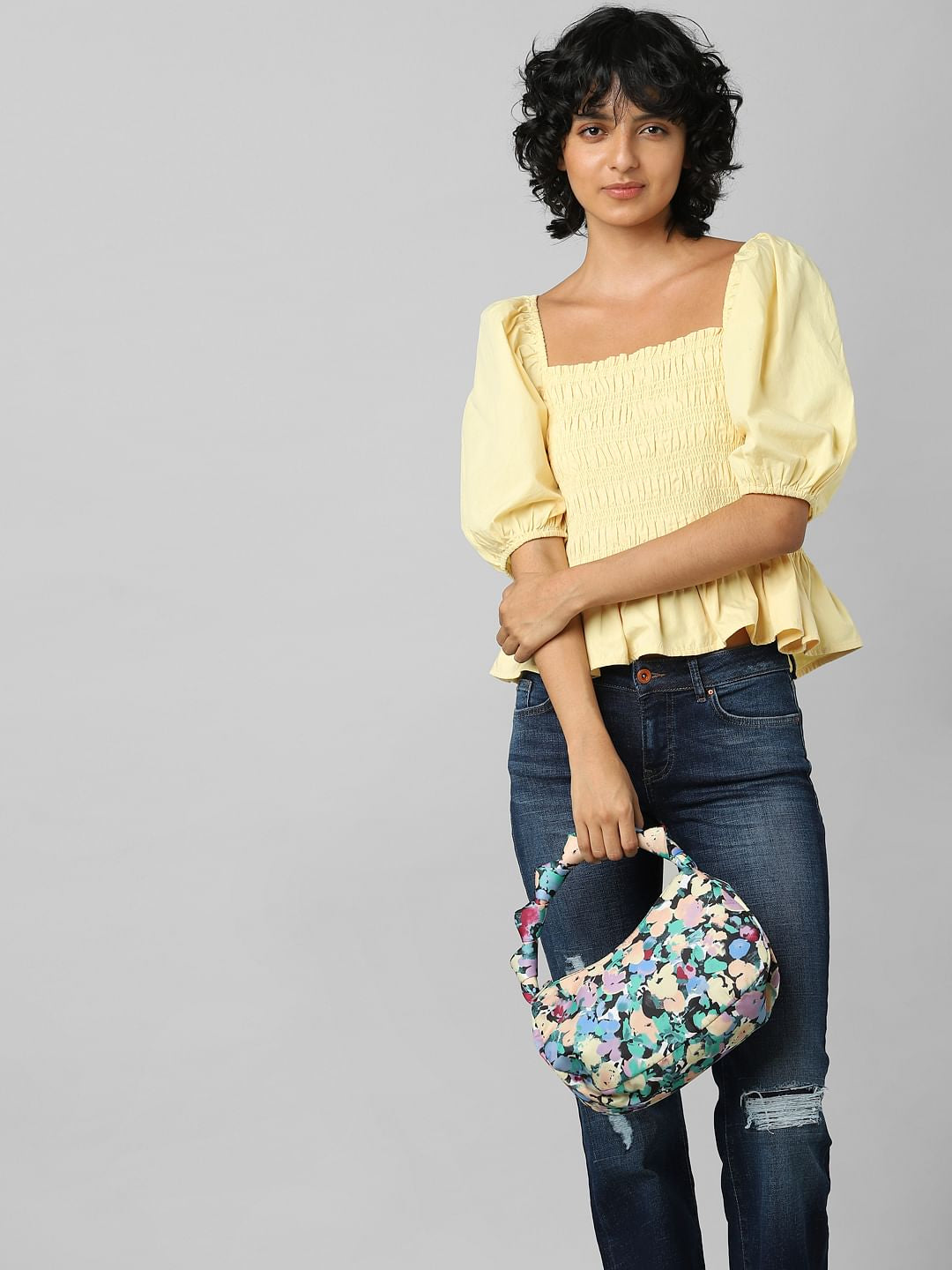 Yellow Smocked Peplum Top