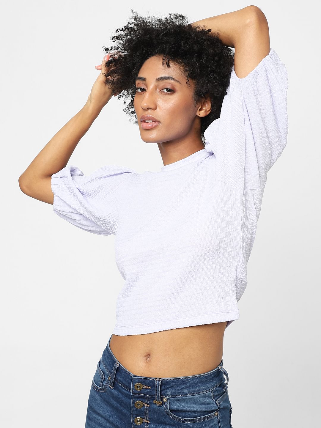 Purple Puff Sleeves Top