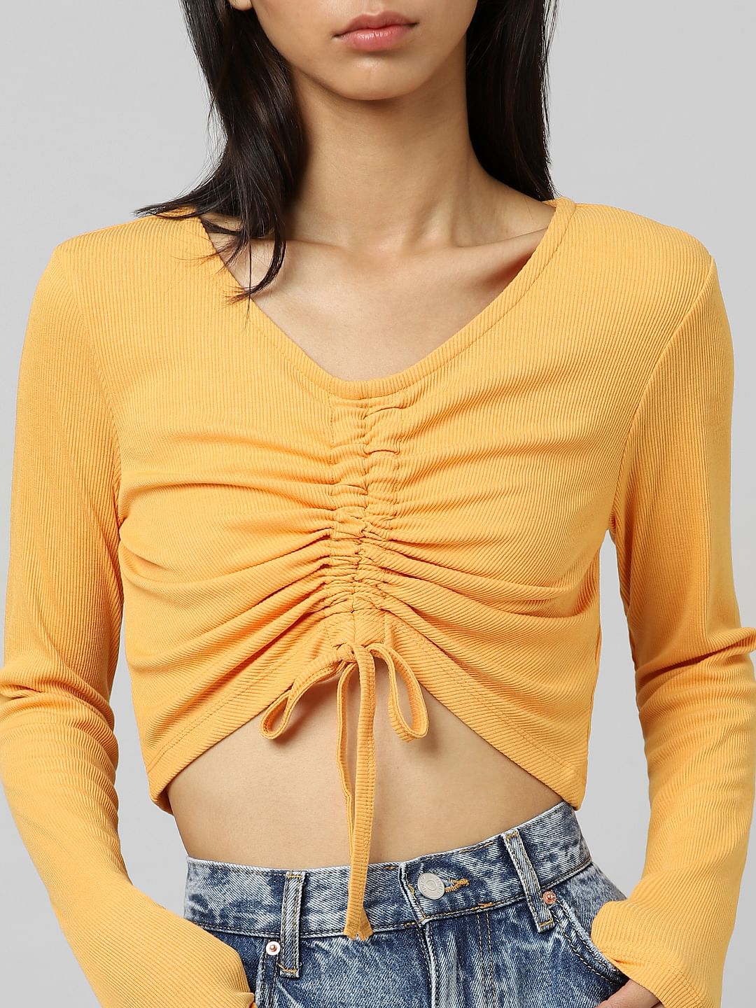 Orange Ruched Ribbed Top
