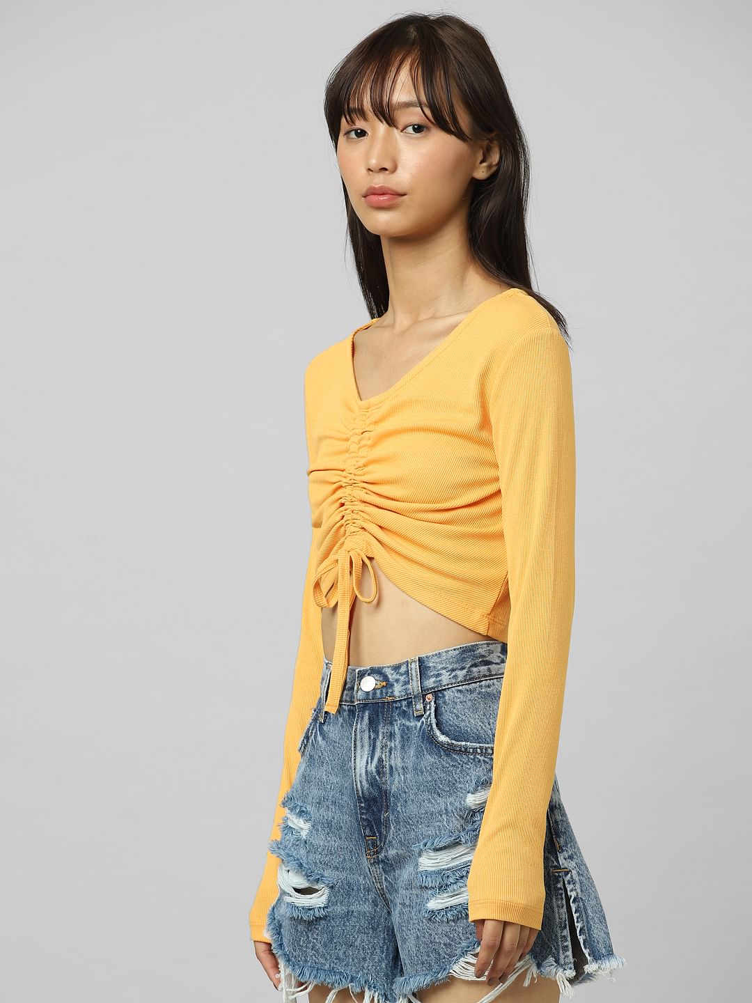 Orange Ruched Ribbed Top