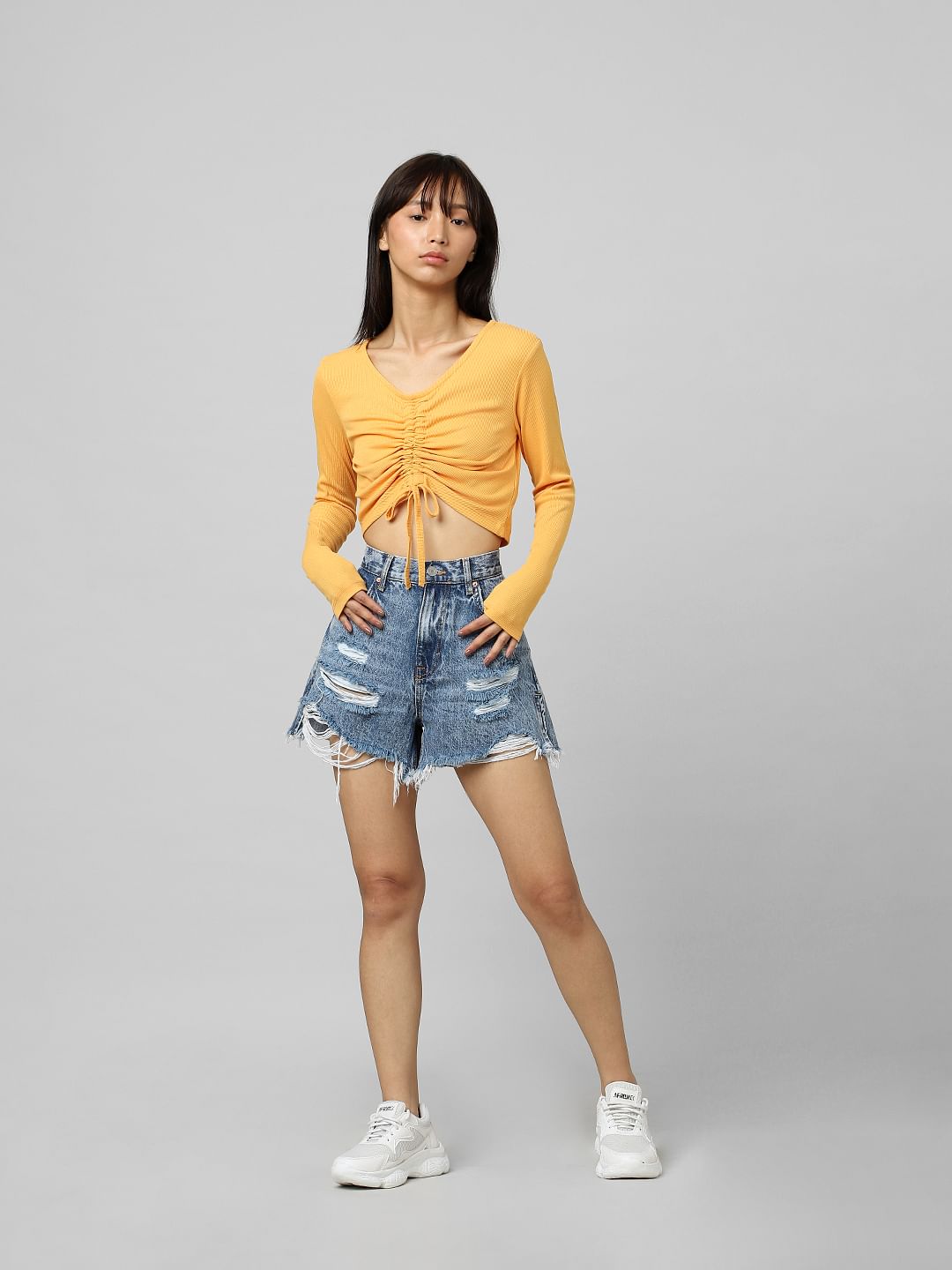 Orange Ruched Ribbed Top