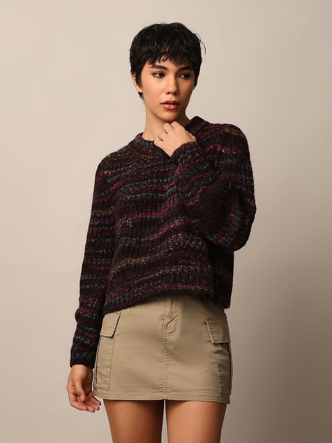 Black Textured Knit Pullover