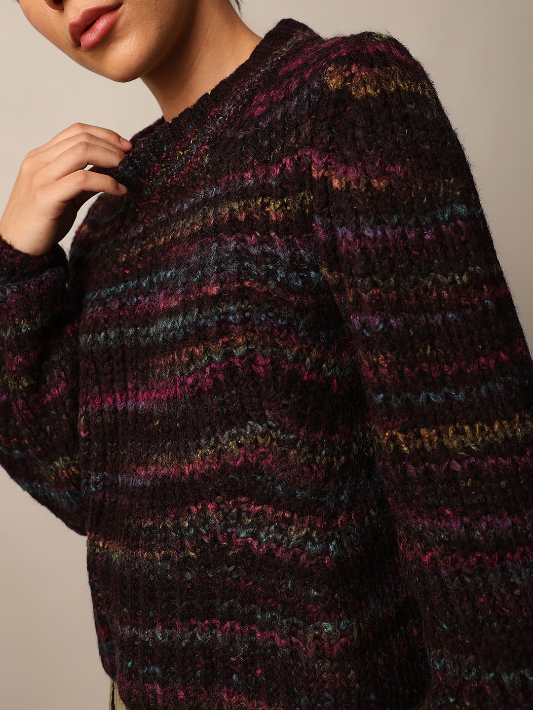 Black Textured Knit Pullover