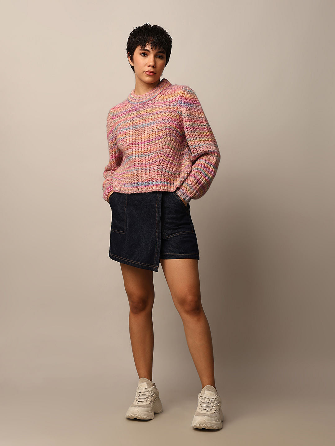 Pink Textured Knit Pullover