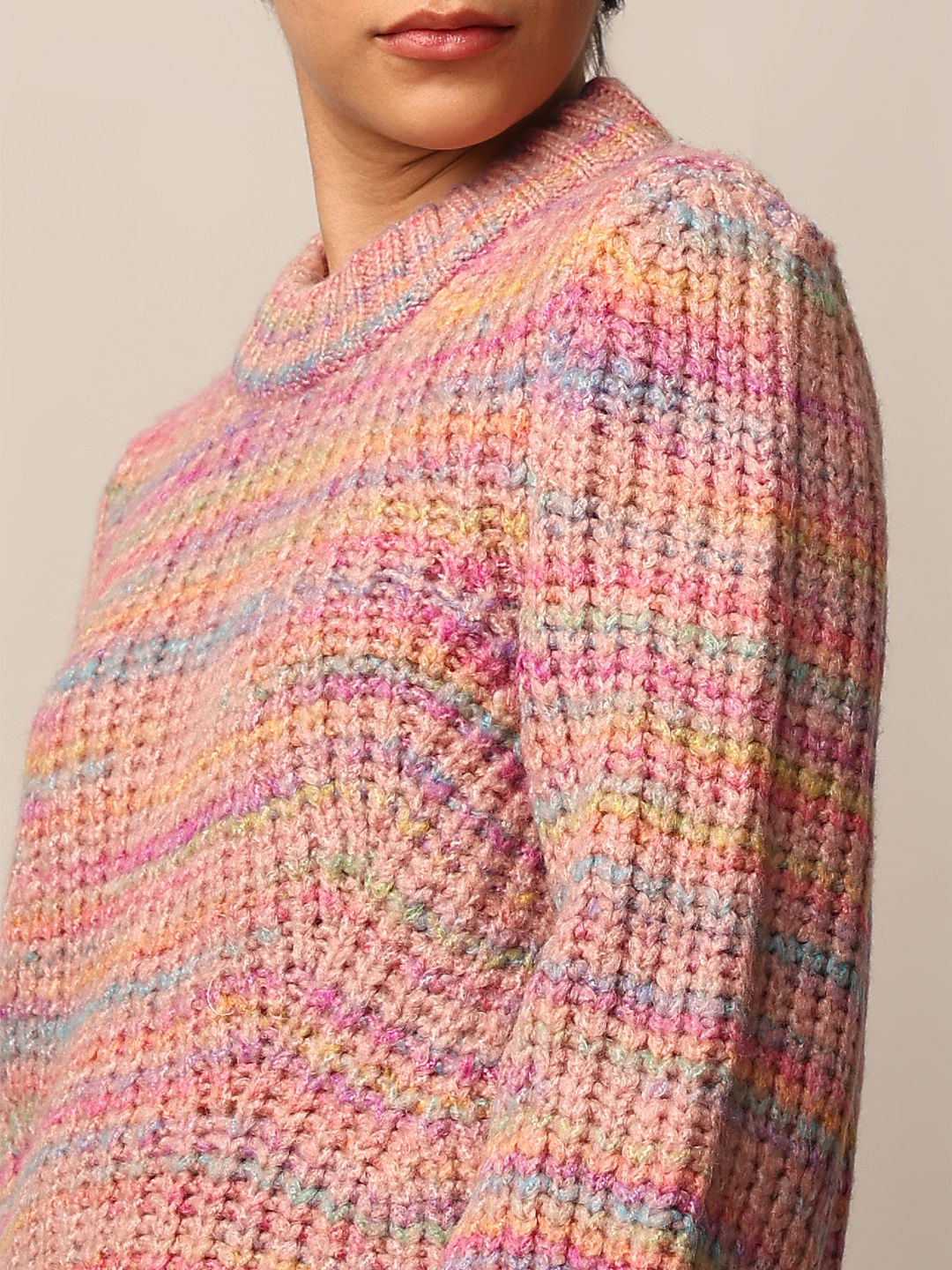 Pink Textured Knit Pullover