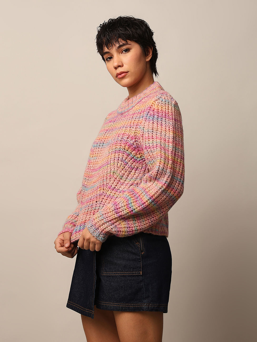 Pink Textured Knit Pullover