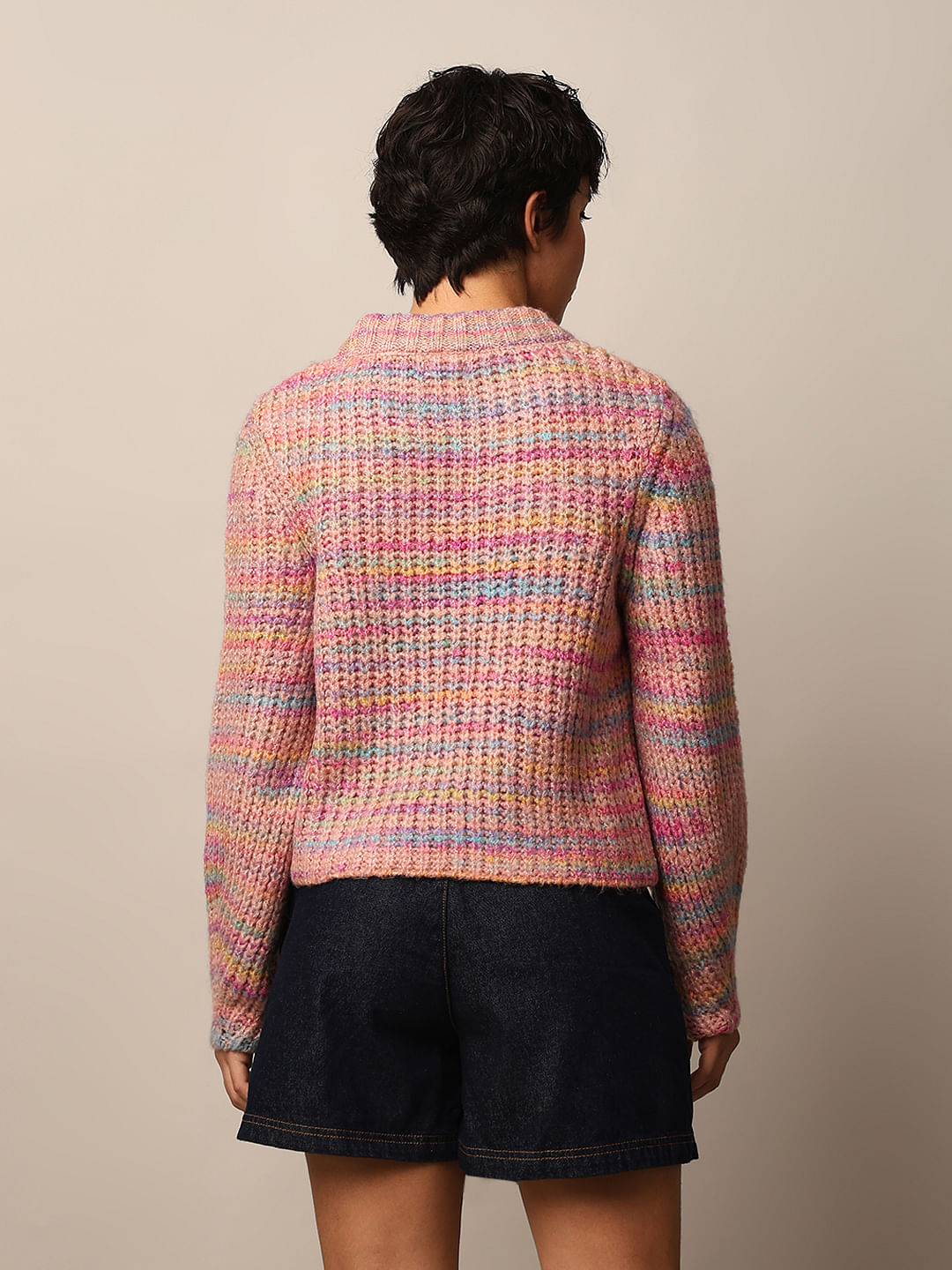 Pink Textured Knit Pullover