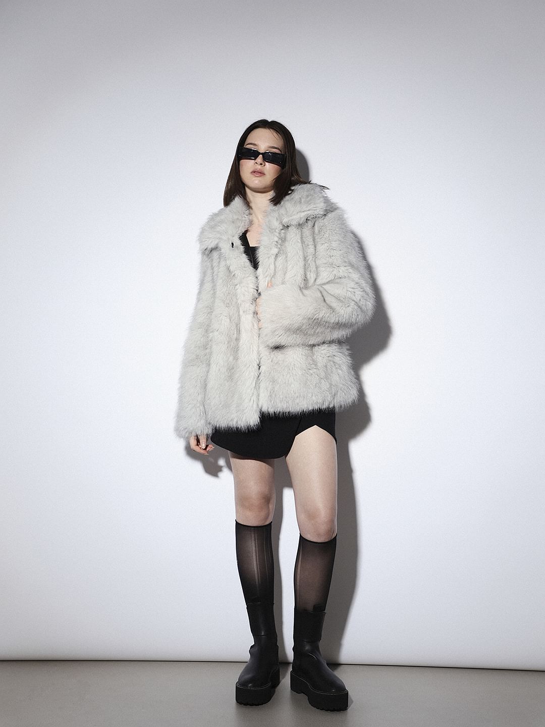 Grey Faux Fur Teddy Jacket - XS