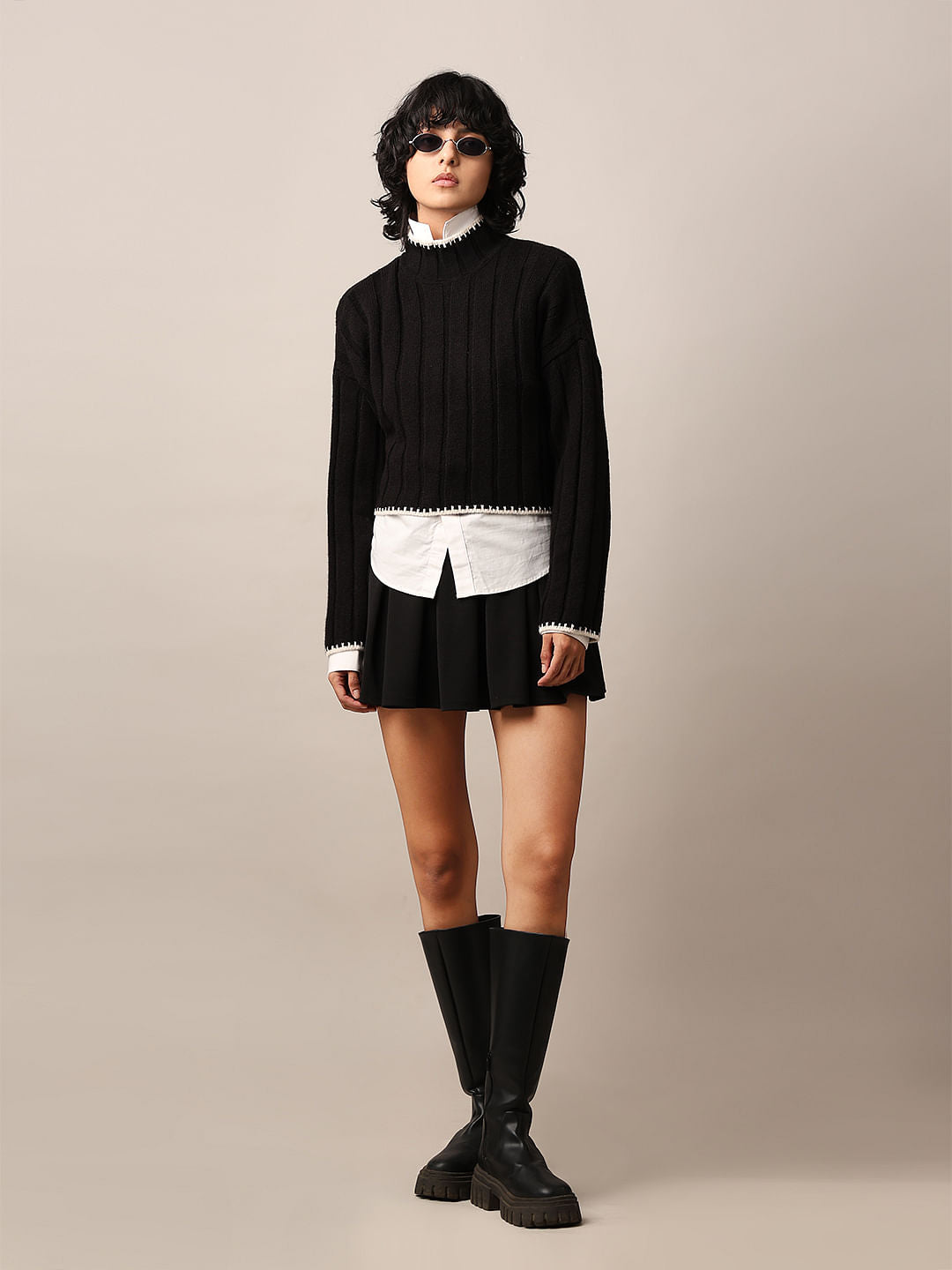 Black Ribbed Boxy Fit Pullover