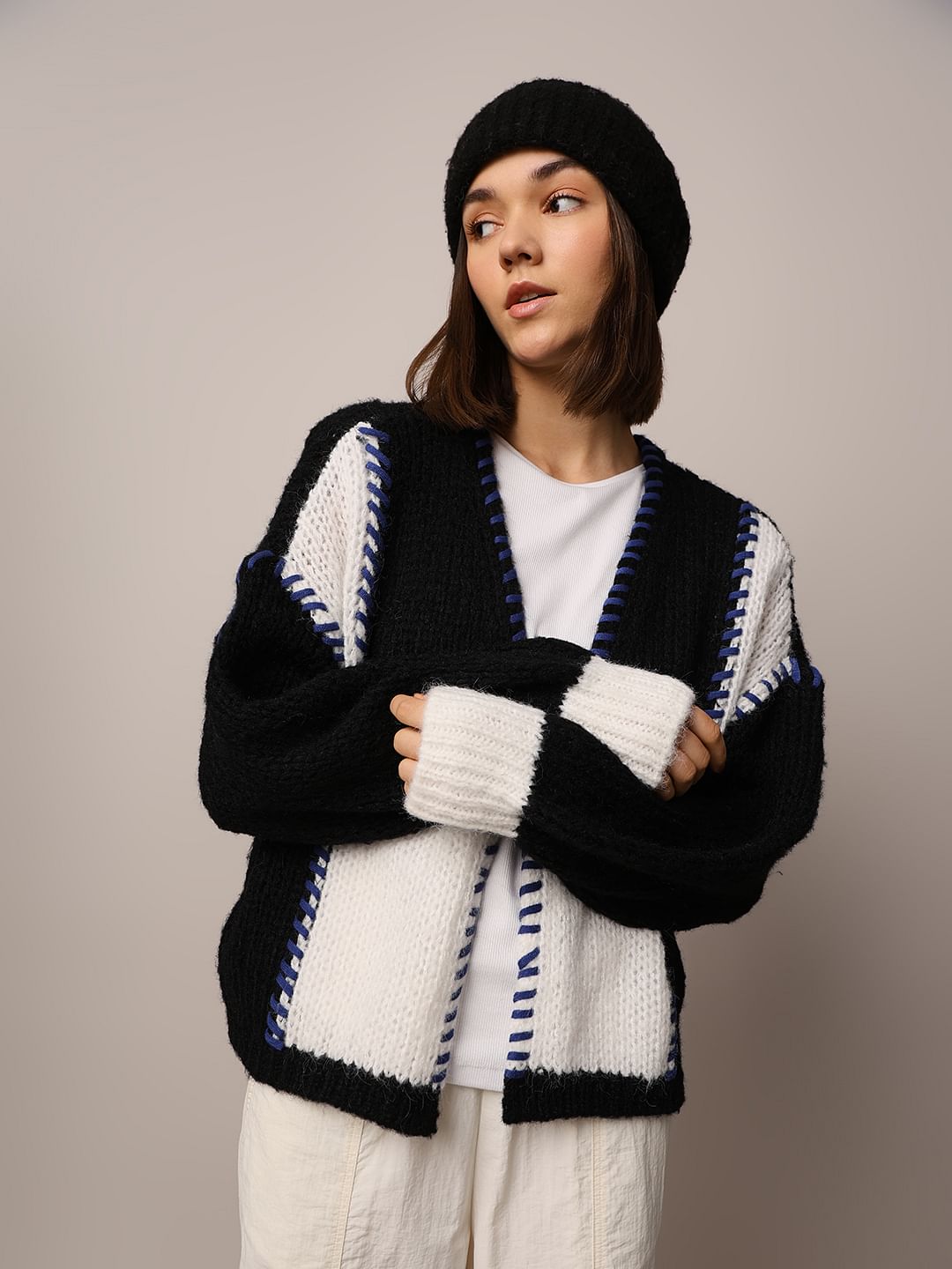 Colourblocked Longline Cardigan - Pancake main image 0