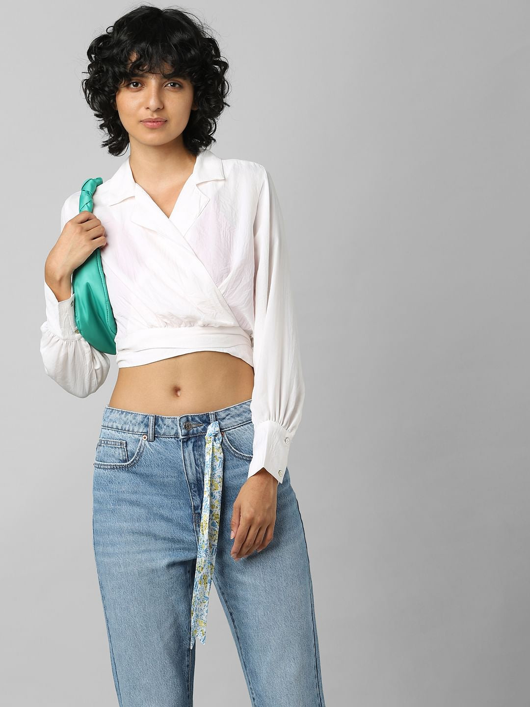 Light Pink Wrap Cropped Shirt