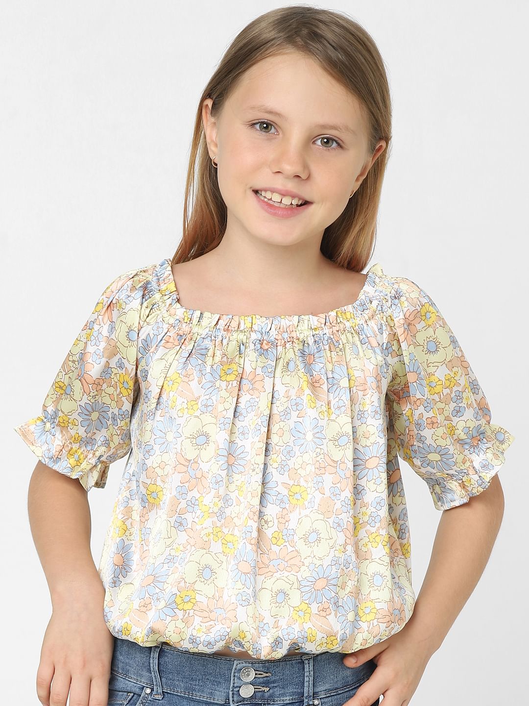 Girls White Floral Top