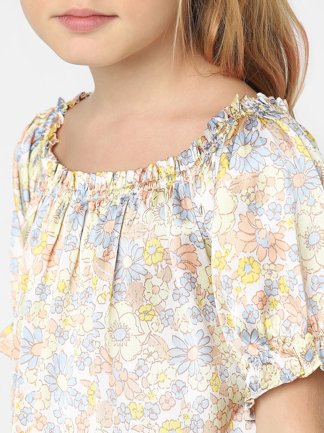 Girls White Floral Top