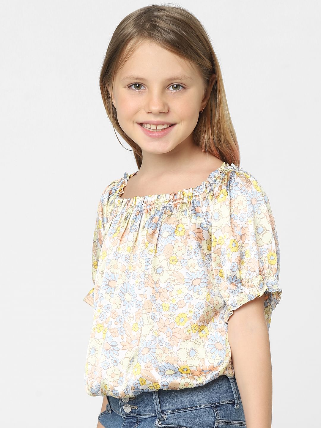 Girls White Floral Top