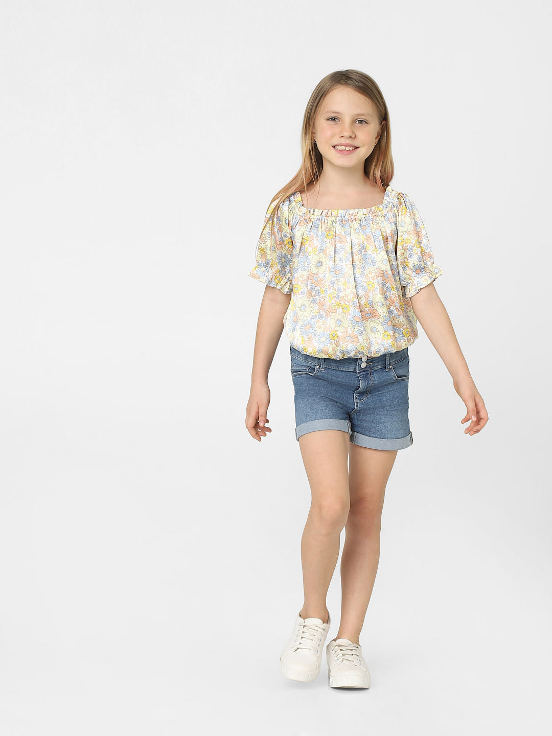 Girls White Floral Top