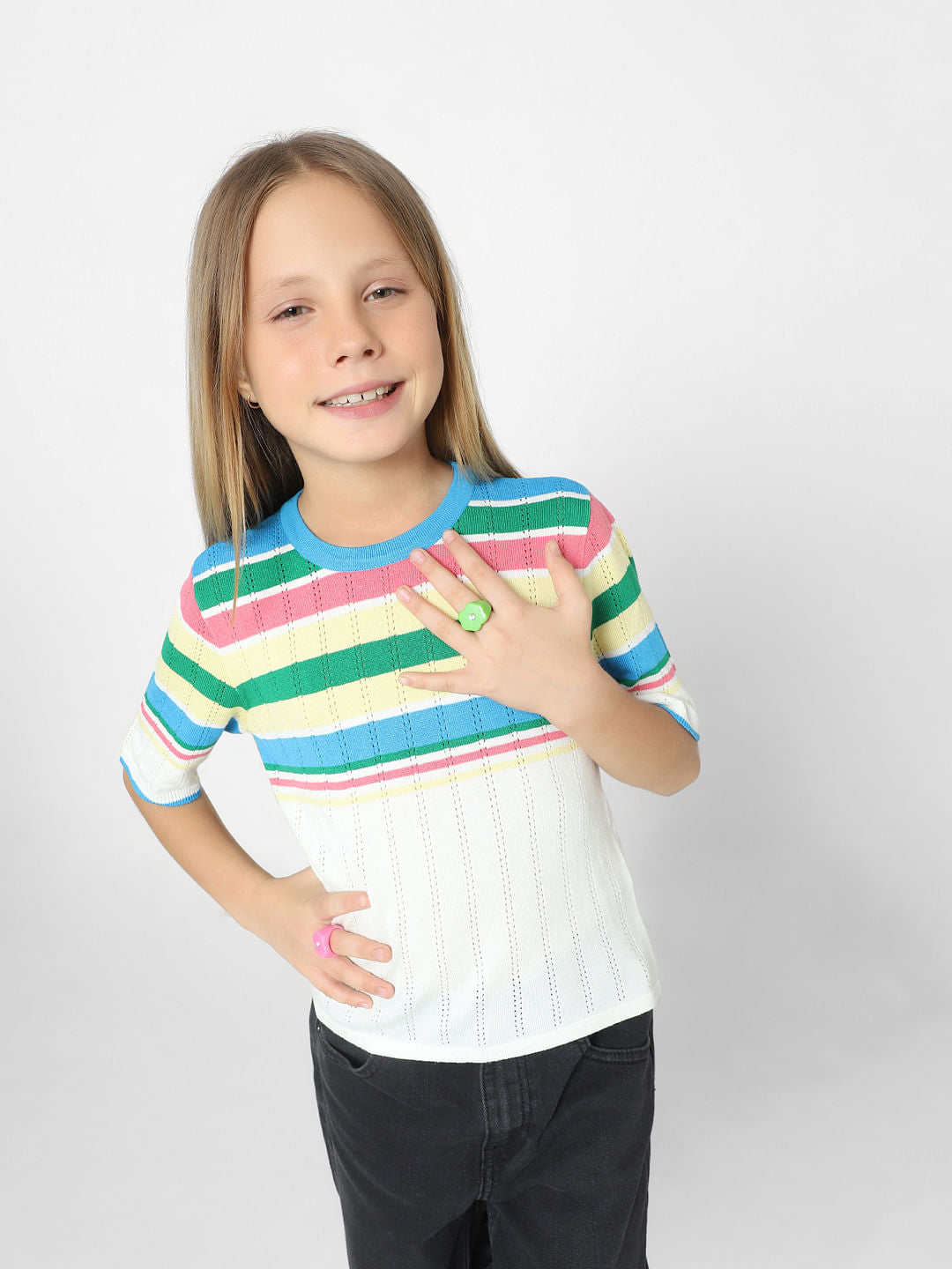 White Colourblocked Knit Top