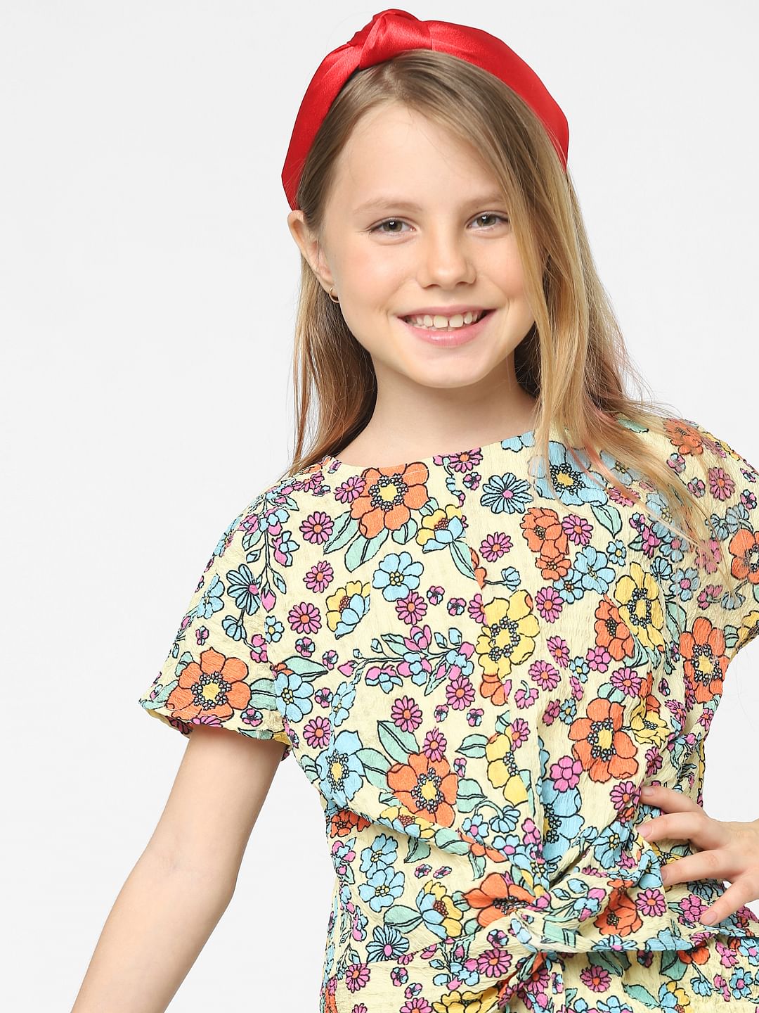 Yellow Floral Front Knot Top