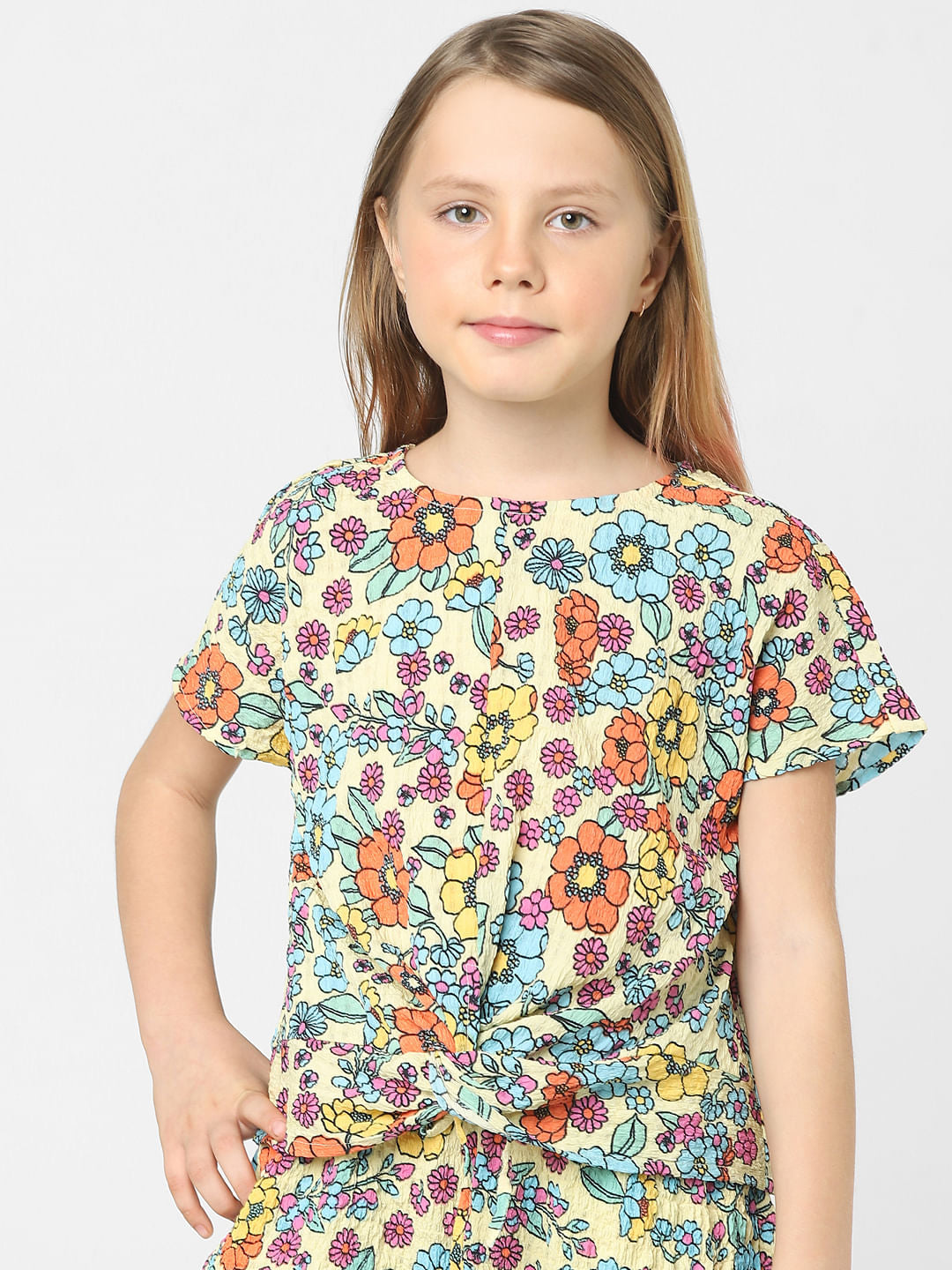 Yellow Floral Front Knot Top