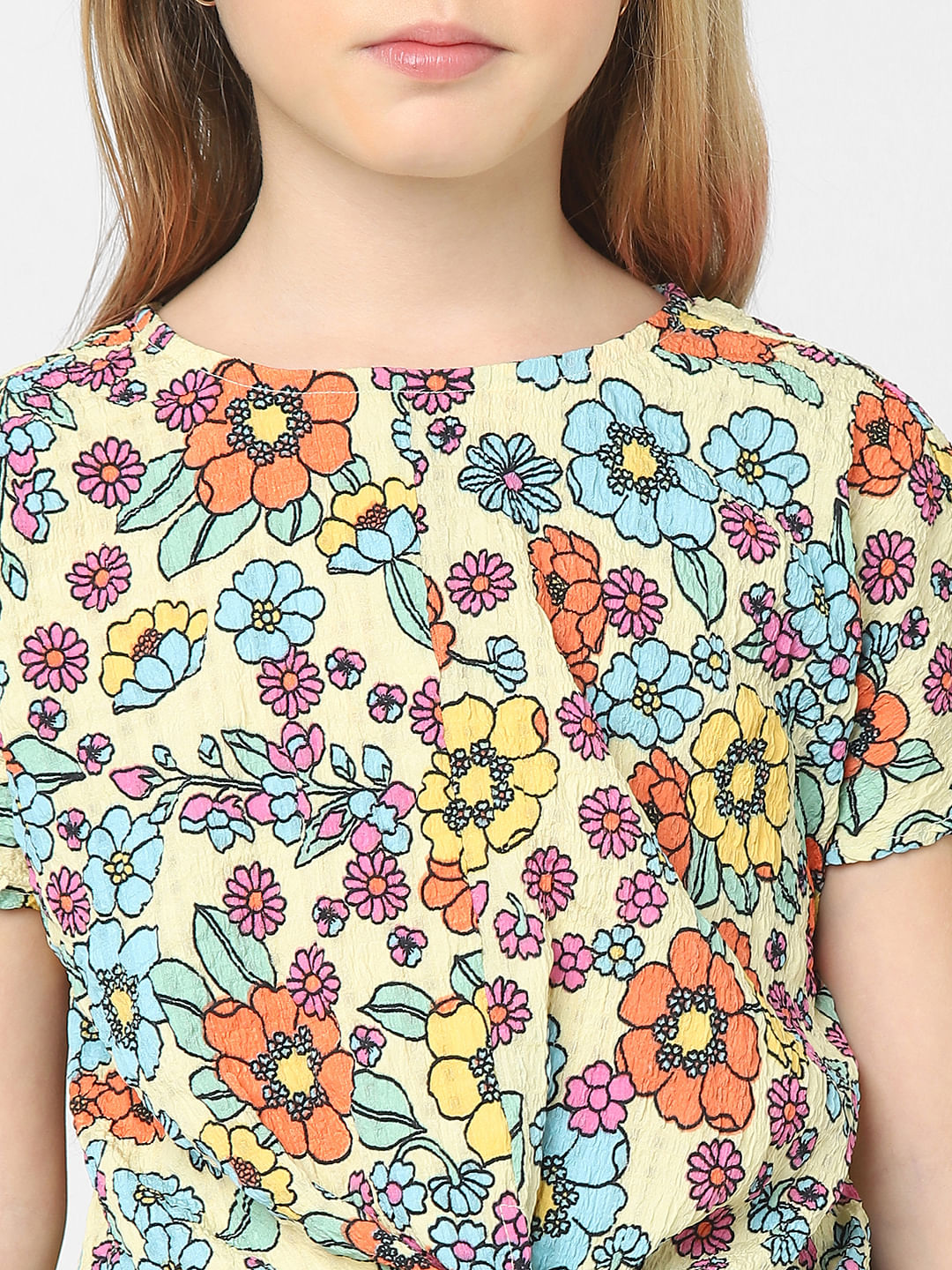 Yellow Floral Front Knot Top