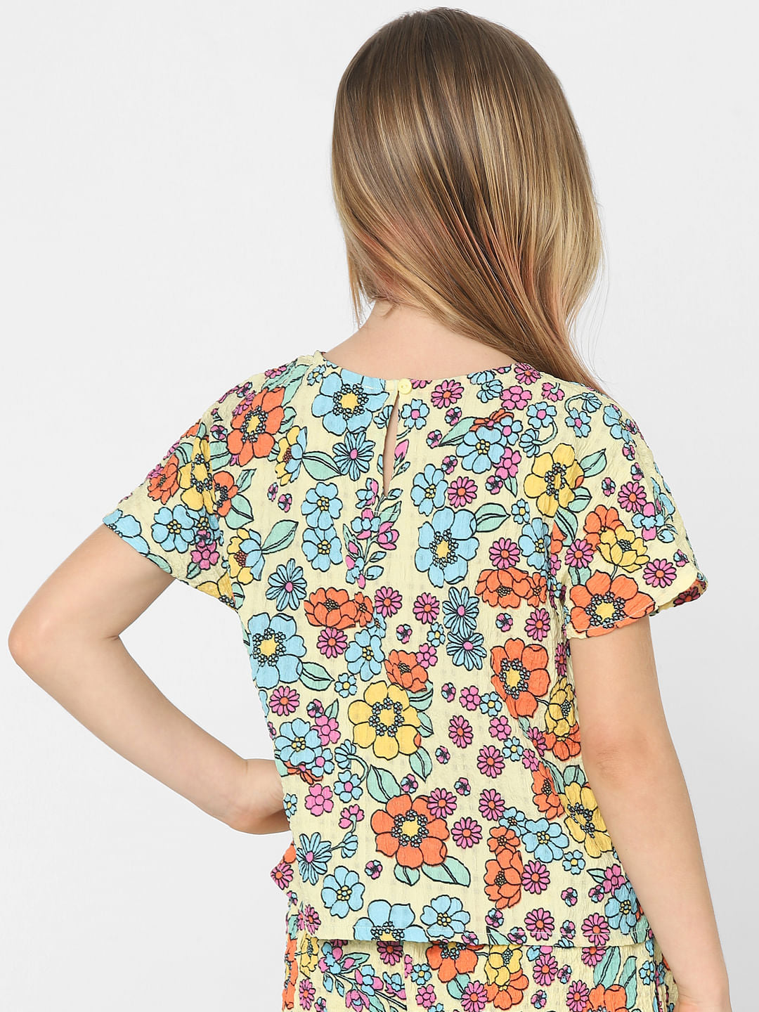 Yellow Floral Front Knot Top
