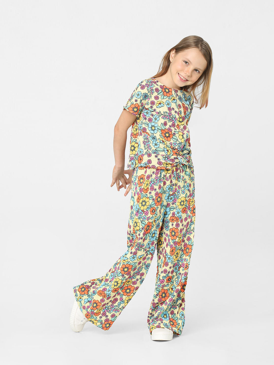 Yellow Floral Front Knot Top