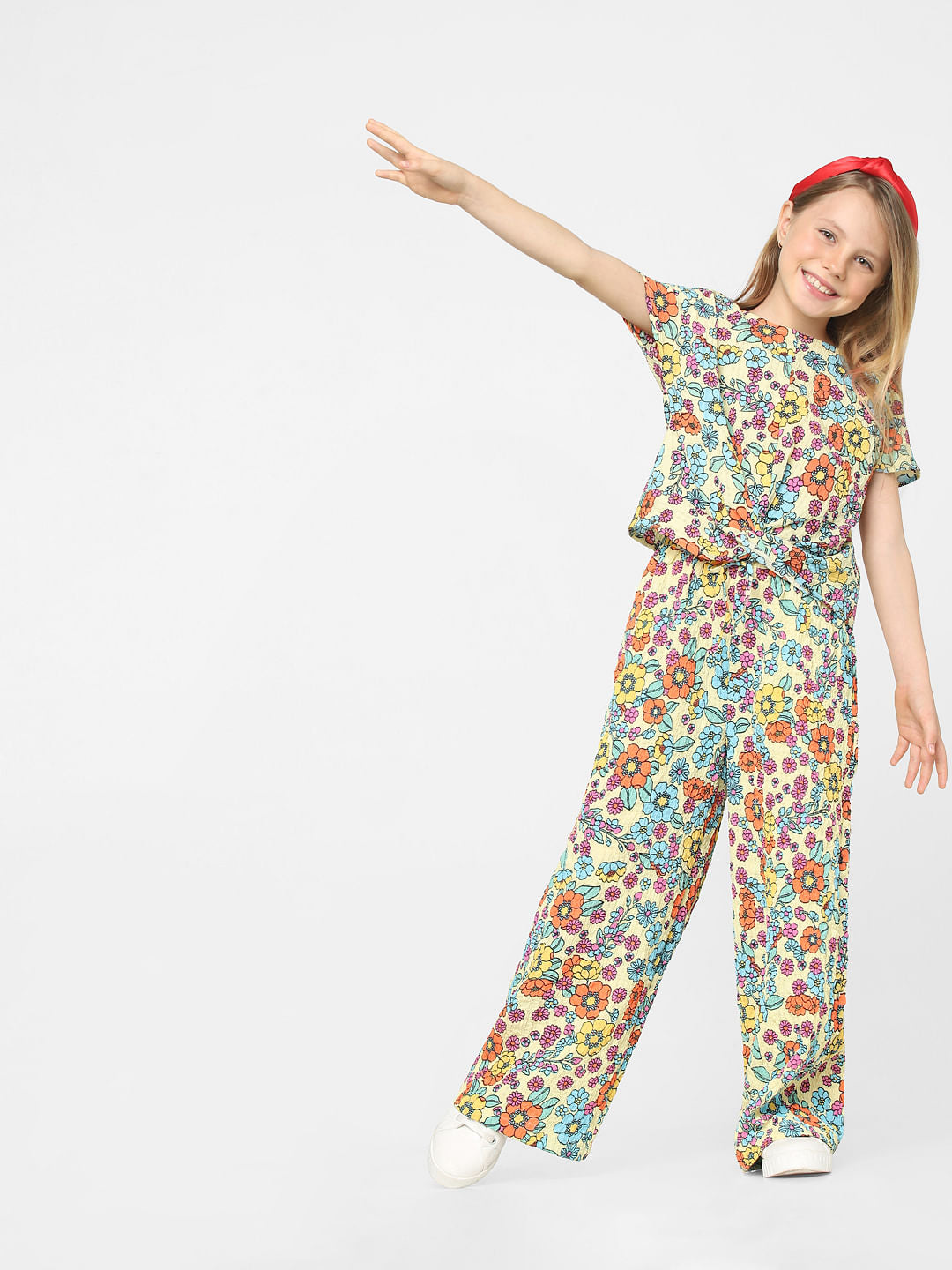 Yellow Floral Mid Rise Co-Ord Pants