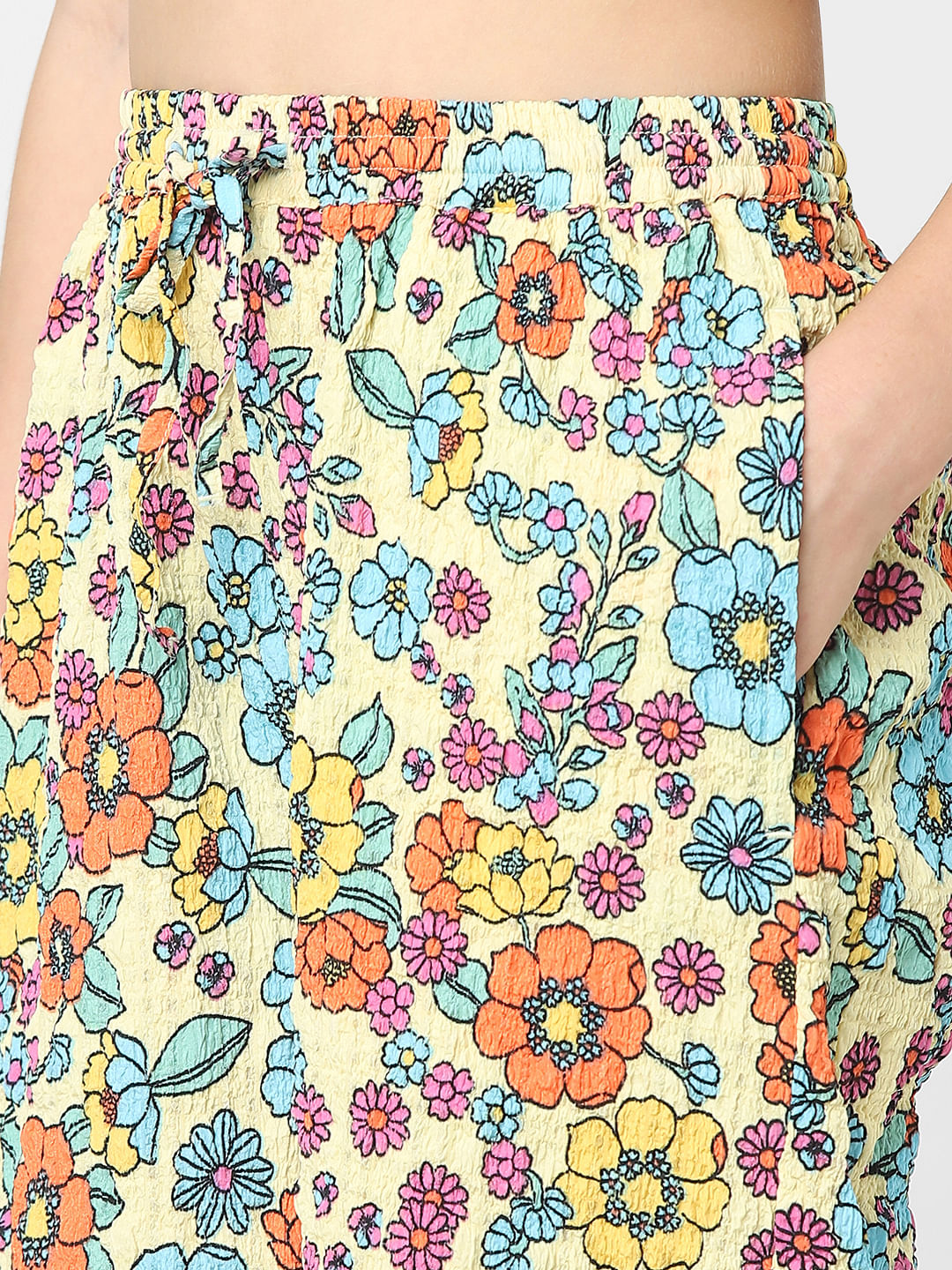 Yellow Floral Mid Rise Co-Ord Pants