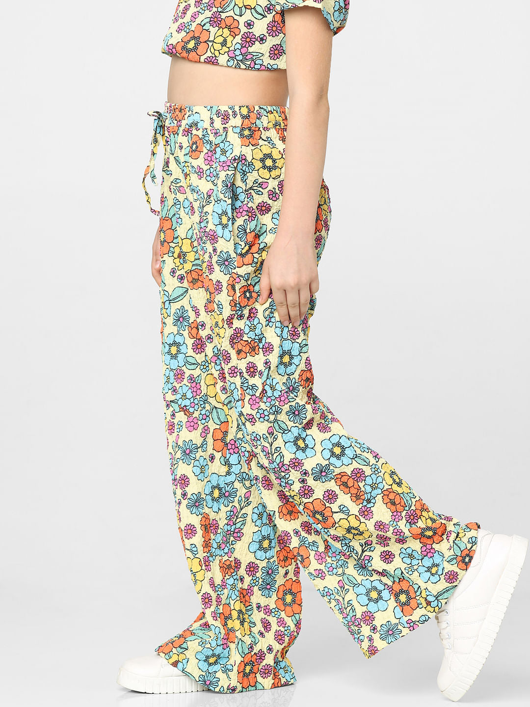 Yellow Floral Mid Rise Co-Ord Pants