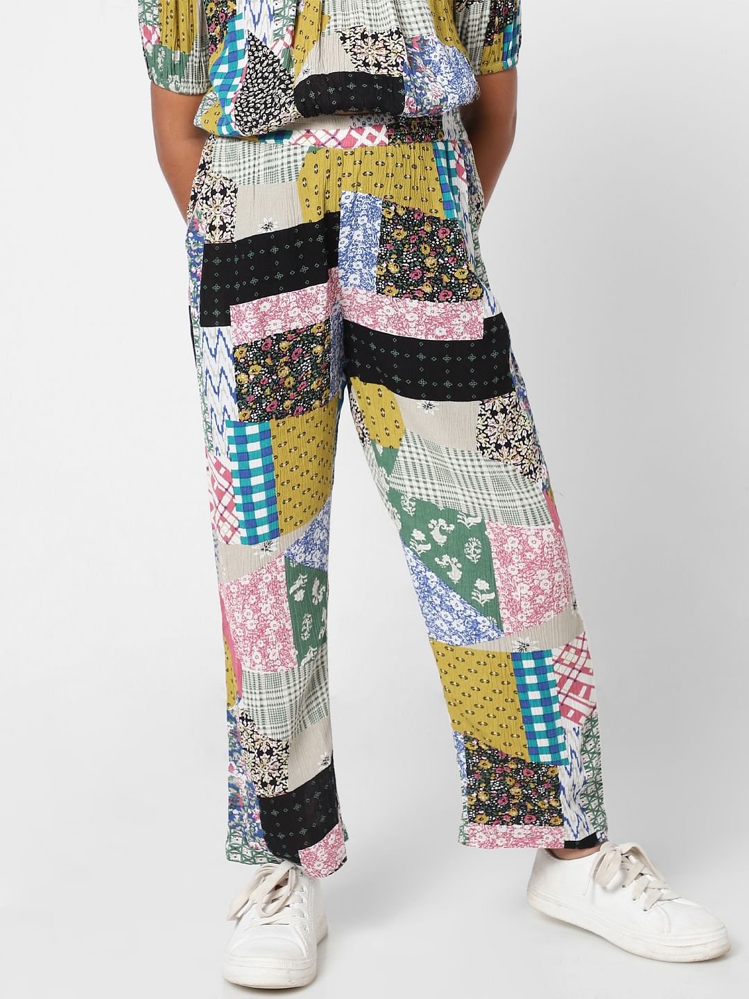 White Patch Print Co-Ord Pants