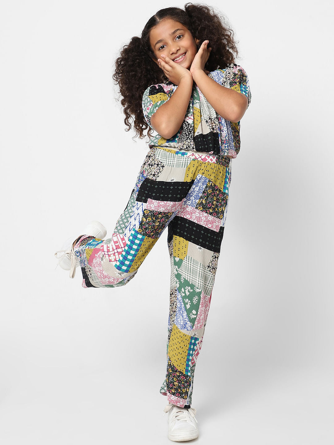 White Patch Print Co-Ord Pants