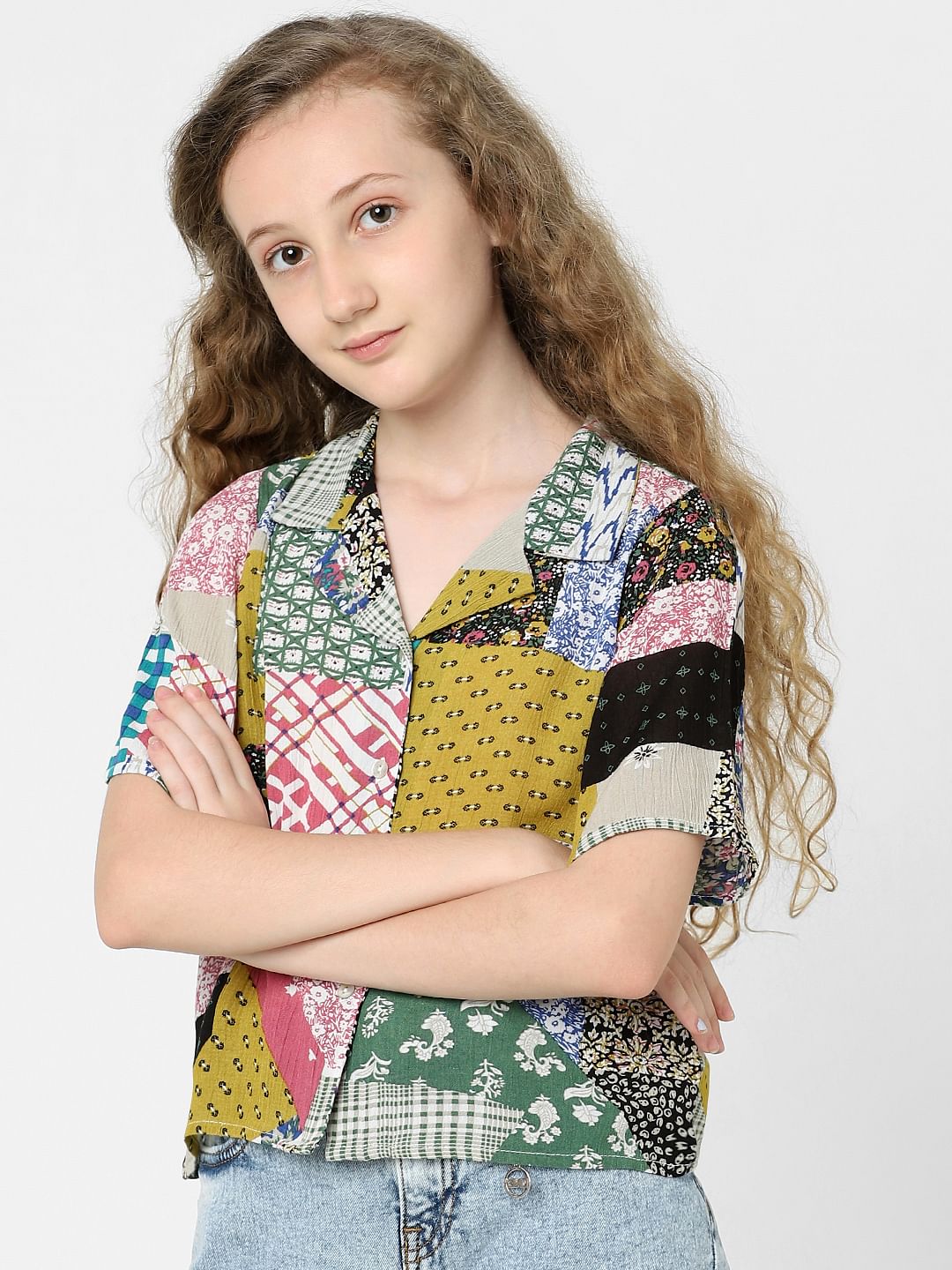 Girls White Patch Print Shirt