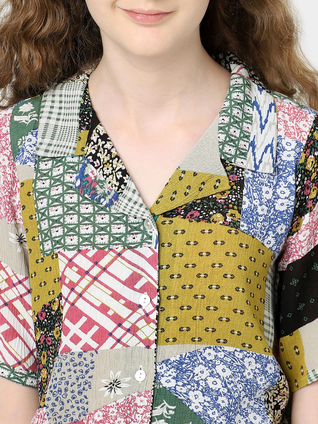 Girls White Patch Print Shirt