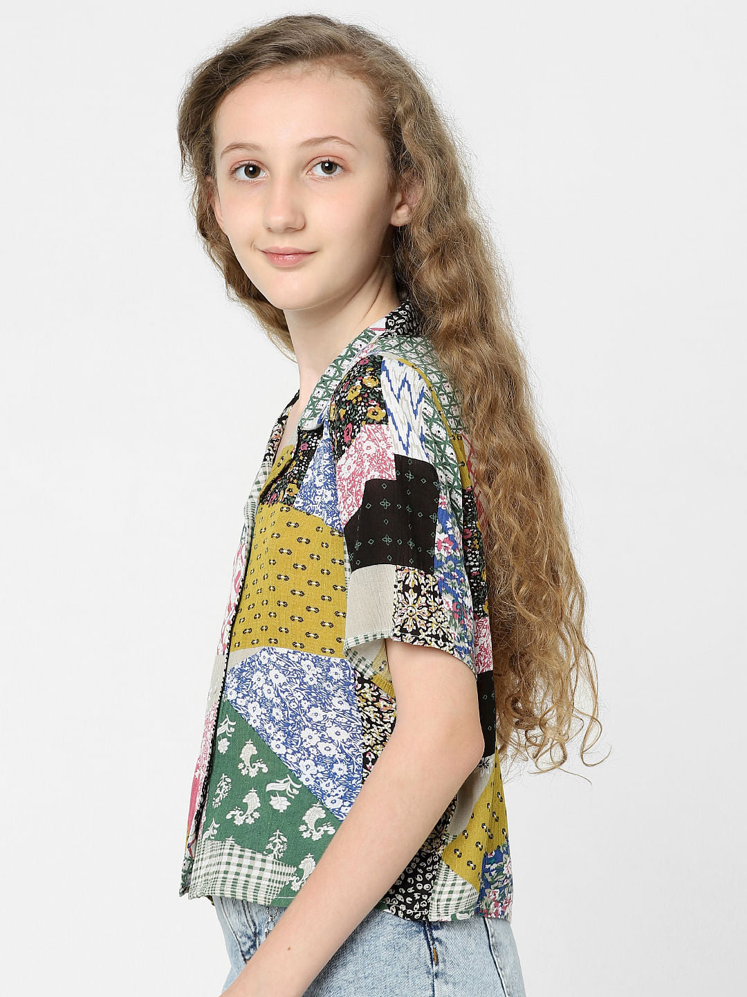 Girls White Patch Print Shirt