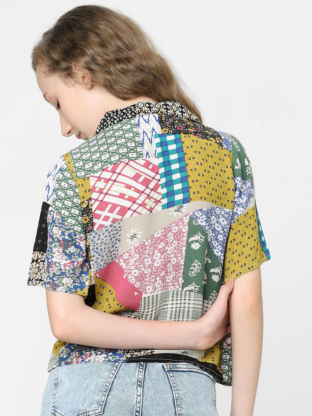 Girls White Patch Print Shirt