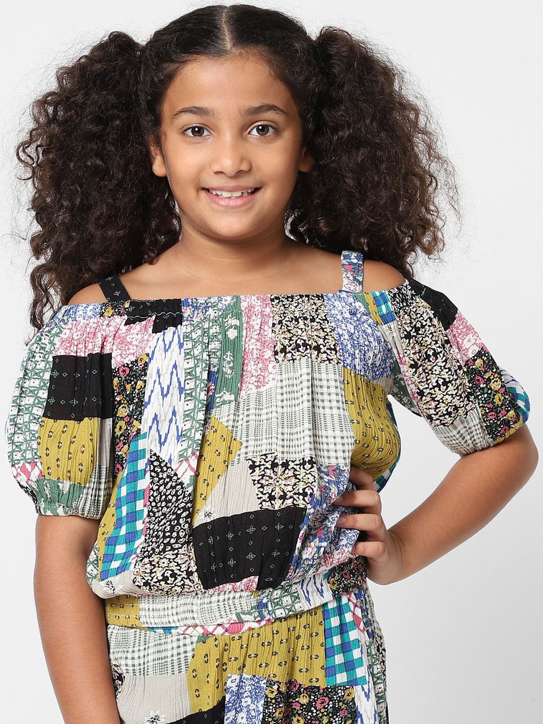 Girls White Patch Print Co-Ord Top